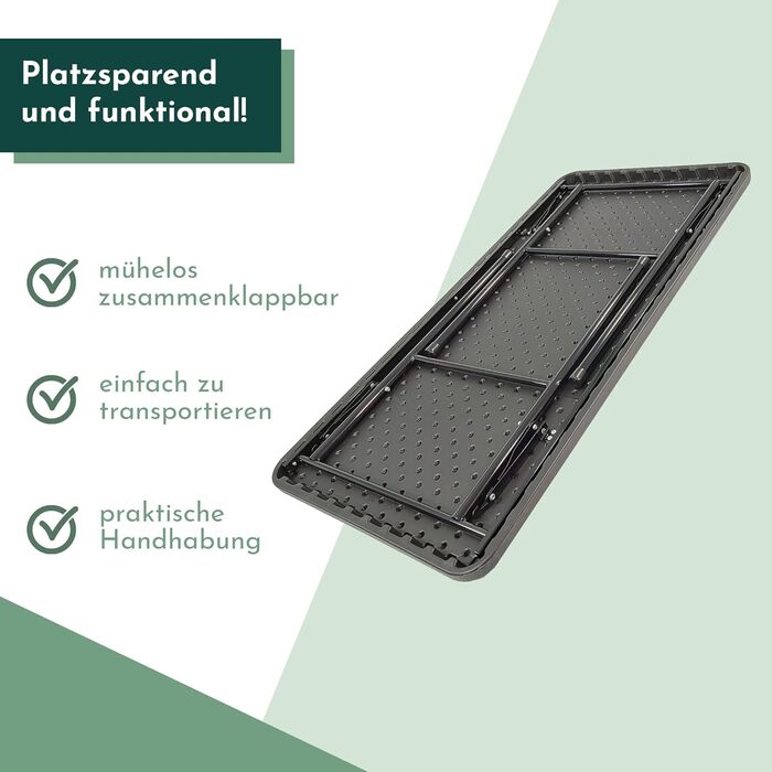 Розкладний стіл Lemodo зі стільницею під дерево, розкладний балконний стіл 120 x 60 см (Д x Ш), водонепроникний садовий стіл, чорний пластиковий стіл, балконний стіл до 6 осіб, розкладний стіл 120x60