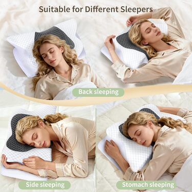 Подушка для зняття болю в шиї, ортопедична подушка з піни з ефектом пам&39яті, ергономічна подушка для сну на боці, подушка для підтримки шиї для сну на боці, спині та животі, 61,7x37x13/13,6 см, сірий