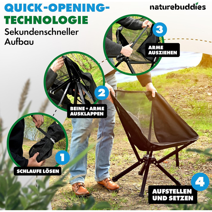 Складане кемпінгове крісло Надлегке Маленький розмір у упаковці Складане Легке Компактне Вантажопідйомність до 150 кг Рибальське крісло Складане крісло Кемпінгове крісло - Піший туризм Риболовля Фестиваль Кемпінг Відпочинок На природі Чорний