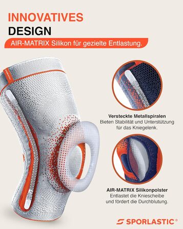 Колінний бандаж GENU-HiT Supreme для правого та лівого коліна - Медичний бандаж для коліна з кільцем надколінка та бічними стабілізаторами для оптимальної стабільності коліна у повсякденному житті - Платиновий розмір 6