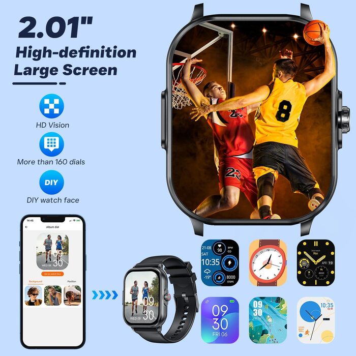 Чоловічий смарт-годинник з ЕКГВСР Кров&39яний тиск Розумний годинник для здоров&39я Водонепроникний фітнес-годинник Функція серцевого ритму 2.0-дюймовий TFT квадратний великий дисплей наручний годинник чорний