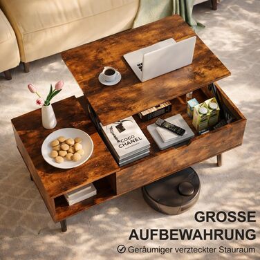 Журнальний столик DUMOS з регульованою висотою, якісний стіл для вітальні, журнальний столик, журнальні столики для вітальні, невеликі, сучасні дерев&39яні центральні столики з відділенням для зберігання та прихованим відділенням (колір дерева) коричневий