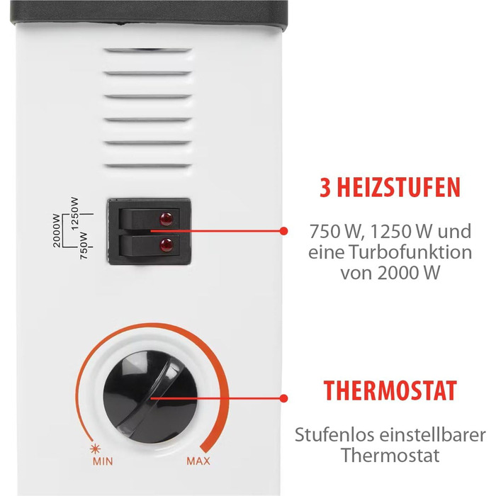 Електричний конвекційний обігрівач alpina CHYO2 електричний радіатор потужністю 2000 Вт з регульованим термостатом та функцією турбо для приміщень площею до 15 м білий