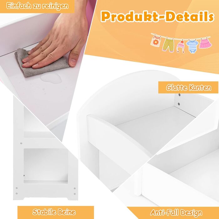 Дитяча шафа для одягу DREAMADE з дзеркалом і вішалкою для одягу, дитяча шафа з 4 відкритими полицями, вішалка для дитячого одягу д