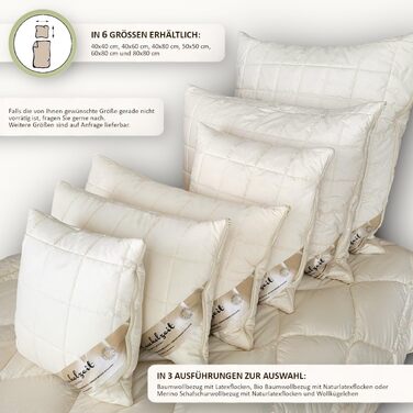Регульована по висоті подушка для шиї з натурального латексу розміром 40x80 см з окремою внутрішньою подушкою та стьобаним чохлом зі 100 органічної бавовни - Зроблено в Німеччині