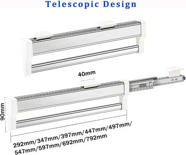 Висувна штанга для одягу для висування вішалок для одягу. Регульована телескопічна штанга для гардеробу, 347 мм, біла.