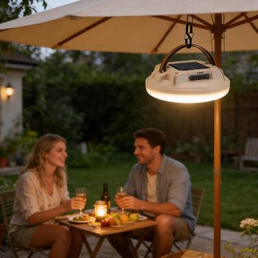 Сонячний кемпінговий ліхтар, акумуляторний водонепроникний світлодіодний ліхтар-тарілку з ремінцем для перенесення, багатофункціональний портативний ліхтар для використання на свіжому повітрі, у надзвичайних ситуаціях, для походів та використання на заднь