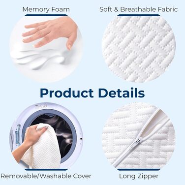 Подушка United Half Roll з 5 зірок - підтримка спини, щиколоток та колін, подушка для підняття ніг, полегшення болю в спині, попереку та шиї, високоякісна піна з ефектом пам&39яті, дихаюча оббивка, біла спинка