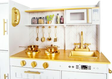 Сучасна дерев&39яна дитяча кухня Leomark з аксесуарами золото Стильна ігрова кухня з духовкою, мийкою та аксесуарами Дерев&39яна і