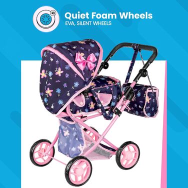 Коляска для ляльок Kinderplay від 1 2 3 років іграшкова коляска - 3 в 1, лялькова коляска зі знімною люлькою і сумкою через плече,