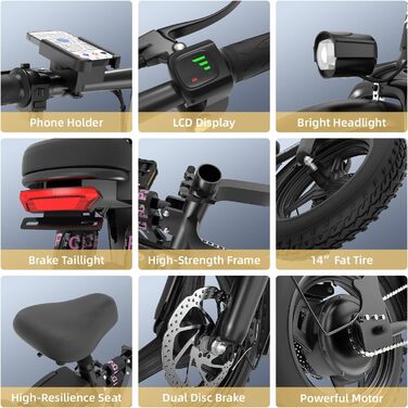 Складаний електровелосипед DEEPOWER, Електричні велосипеди, знімний акумулятор 48 В 10/13/17,5/30 Аг, двигун 250 Вт, подвійні дискові гальма, електровелосипед для дорослих K06-17,5 Аг