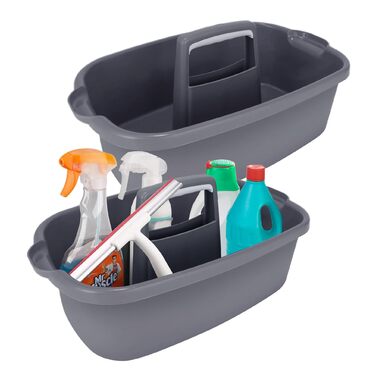 Абелювані органайзери для мийних засобів - кошик для зберігання, багатоцільовий пластиковий кошик з ручкою, кошик для садових інструментів, кошик для прибирання, органайзер для ванної кімнати, коробка для зберігання, сірий, 2 шт.