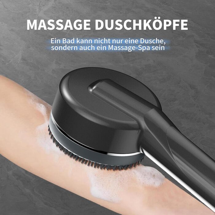 Душова лійка з шлангом, високий тиск, фільтр від вапняного нальоту, 31 режими струменя, функція зупинки води, темно-сірий колір TY001