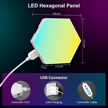 Панелей, Hexagon Gaming Decoration LED Wall Light, Music Sync, APP Control, Remote Controls, Hexagon Honeycomb Wall Lights Gaming Accessories Hexa Lamp Smart Home Decoration Wall, 20 шт., Hexagon LED