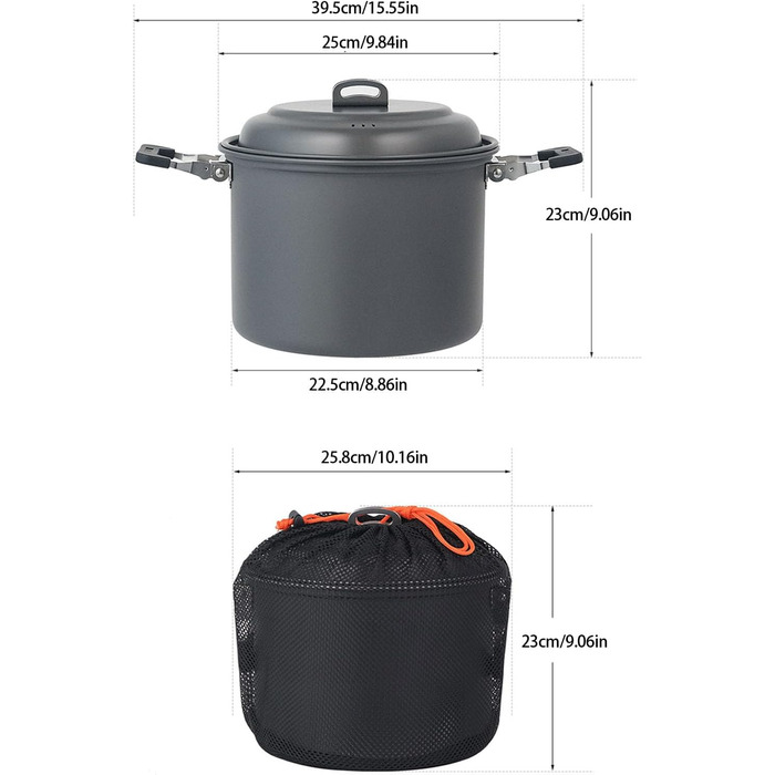 Багатофункціональний похідний посуд, легкий, для кемпінгу, пікніків, каструлі для супу, кемпінгові каструлі для 4-7 осіб, міцний алюміній, похідний посуд, каструлі для супу на відкритому повітрі, каструлі для гриля
