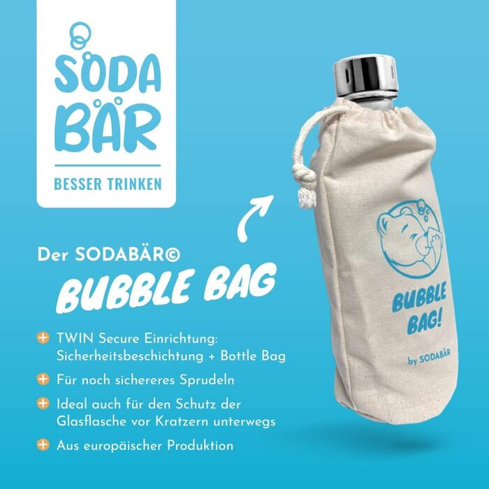 Скляна пляшка (подвійна упаковка) для виробників газованої води (SodaStream*, Aarke* та багато інших) у ретро-дизайні 0,7 л з TWIN SECURE від SodaBr