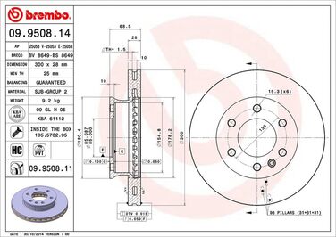 Гальмівний диск передній вентильований з UV-покриттям Brembo для Mercedes-Benz / VW (OE A9064210012)