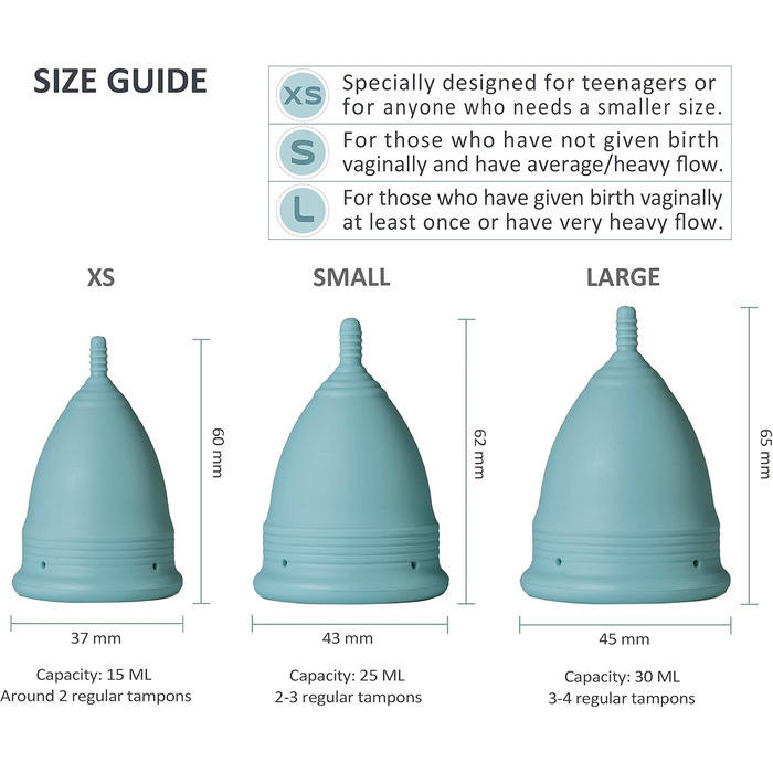Медична силіконова чашка для місячних без BPA - 12 годин носіння - Екологічна та гіпоалергенна жіноча гігієна - розміри XS, S, L (S)