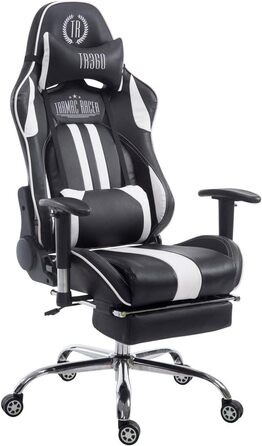 Ігрове офісне крісло CLP XL Limit з чохлом зі штучної шкіри Ігрове крісло з металевим каркасом Крісло з регульованою висотою, колір чорний/білий, підставка для ніг з підставкою для ніг (чорний/білий з підставкою для ніг)