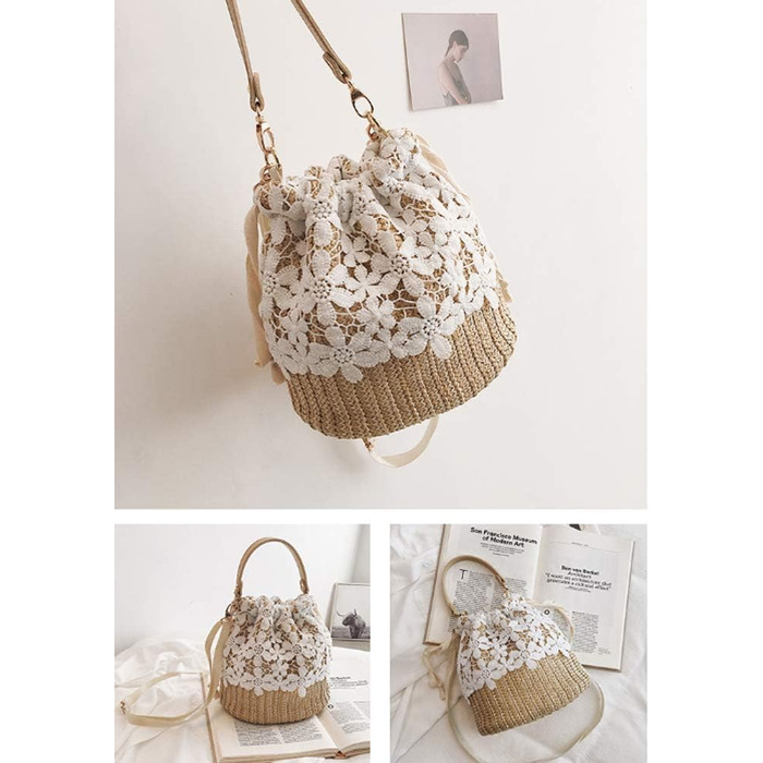 Солом'яна сумка через плече, Жіноча сумка з верхньою ручкою, Літо, Пляж, Гаманець, Сумка через плече, Квітка, Один розмір