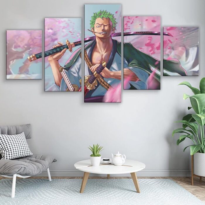 Загальний аніме Zoro Canvas Poster з 5 предметів Настінне мистецтво Декор Принт, Мисливець на піратів, для вітальні, спальні, Прикраса без рами 60x32 дюймів (Без рами 60x32 дюйма (150x80 см), стиль B)