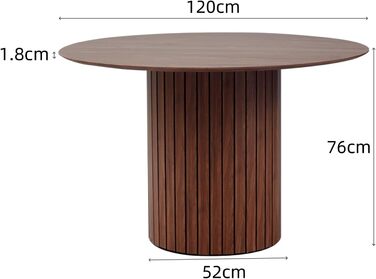 Сучасний круглий обідній стіл у стилі вабі-сабі, темно-коричневий з дерев&39яною текстурою та циліндричною основою, 120 x 120 x 76 см