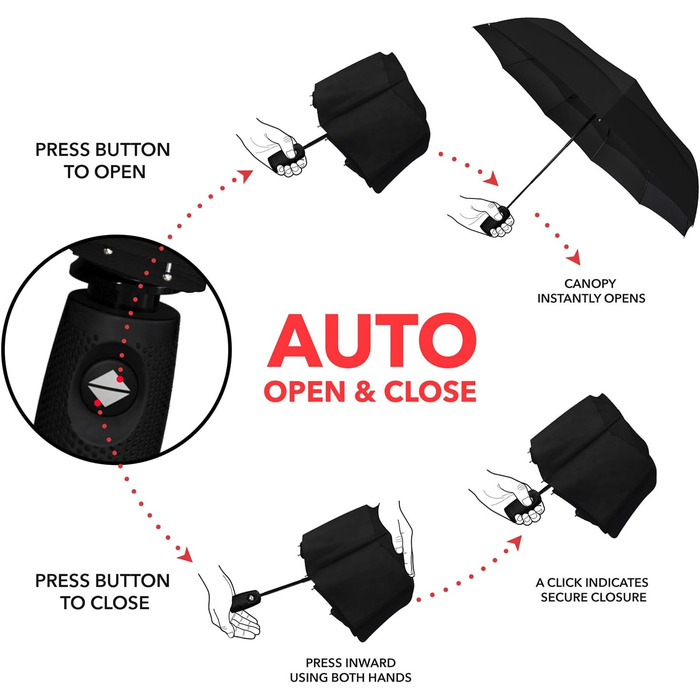 Вітрозахисні туристичні парасольки Repel для дощу - легке автоматичне відкривання, міцна та компактна парасолька, міцний каркас зі