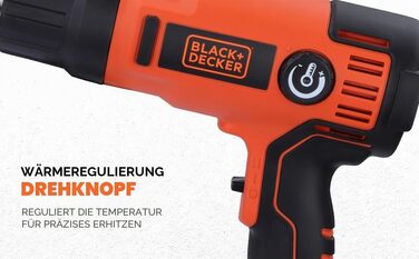 Будівельний фен BlackDecker KX2200K 2000 Вт (з 2-ступеневим вимикачем безпеки, плавним регулюванням температури, автовимкненням, набір аксесуарів з 8 предметів)