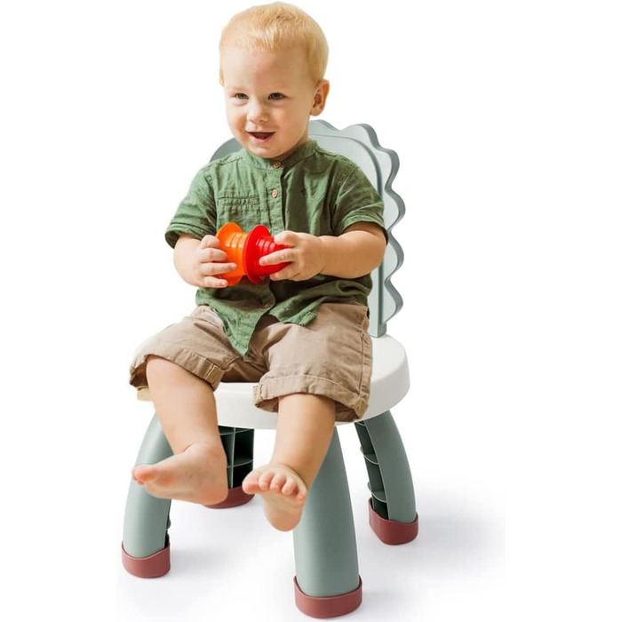 Дитячий стільчик Balama з пластику, дизайн динозавра, зелений, висота сидіння 25,3 см, для використання в приміщенні та на вулиці, без BPA, міцний та легкий