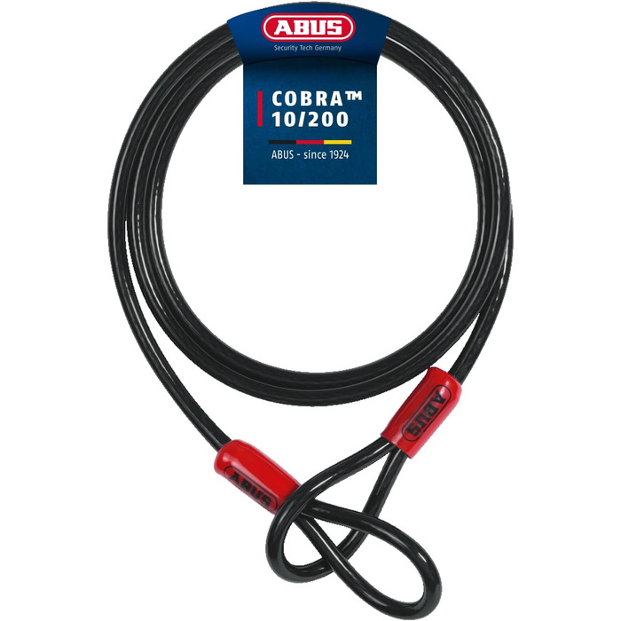Страхувальний трос ABUS Cobra 10/200 Loop 200 см 10 мм з петлями Чорний