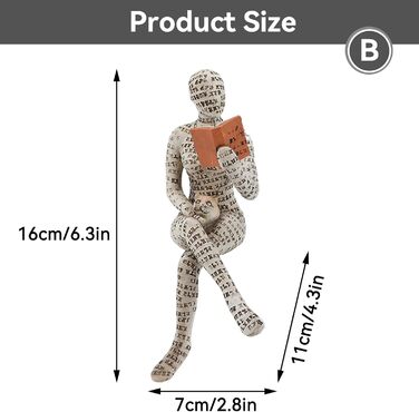 Читаюча жінка, Фігура прикраса для полиці, Маленька читаюча жінка лита скульптура, Абстрактна читаюча фігура, Скульптури, Інноваційна леді лиття целюлози, офіс, кабінет, прикраси для книжкової полиці (B.).