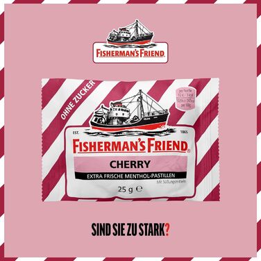 Вишня Fisherman's Friend, коробка для зберігання з 24 предметів, зі смаком вишні та ментолу, без цукру та веганська, цукерки для свіжого дихання, 24 x 25 г