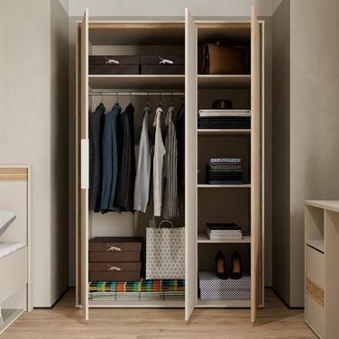 Гардероб Forte WEXLIN 120 130, сучасна шафа, 2 двері на петлях, дитяча та підліткова кімната, інженерна деревина, декор кашемірубежевогодуба маувелла, 126,3 см завширшки x 193,7 см заввишки x 60 см завглибшки