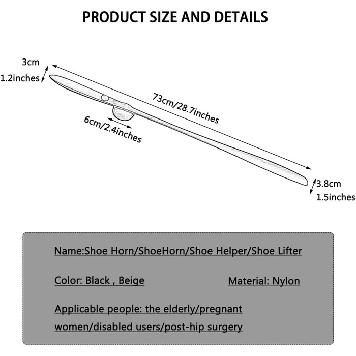 Ріжок для взуття в японському стилі з надзвичайно довгою ручкою, зручний у зберіганні магнітний гаджет для взуття, для носіння взуття, не потрібно нахилятися (колір чорний, розмір 73*3.8
