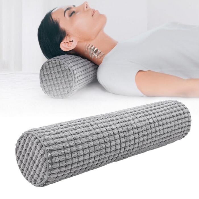Подушка для шиї з чохлом, дорожня подушка 145 см з піни з ефектом пам&39яті, плюшева подушка для шиї з точковим покриттям, яку можна прати, для полегшення болю в шиї, подушка для шиї для домашнього офісу, для подорожей, йоги, круглий циліндричний сірий