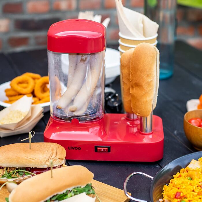 Машина для приготування хот-догів на 6 сосисок - Машина для приготування хот-догів зі знімним контейнером для підігріву - Підігрівач ковбас з шампурами з нержавіючої сталі для підігріву булочок - 340 Вт