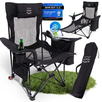 Складане крісло для кемпінгу та крісло-відкидка 2-в-1 180 кг Чорний Сумка-холодильник XXL Складане крісло I Складане крісло I Рибальське крісло Шезлонг для кемпінгу Пляжний шезлонг Складаний Легкий - Рибалка Пляж Фестиваль Відкритий