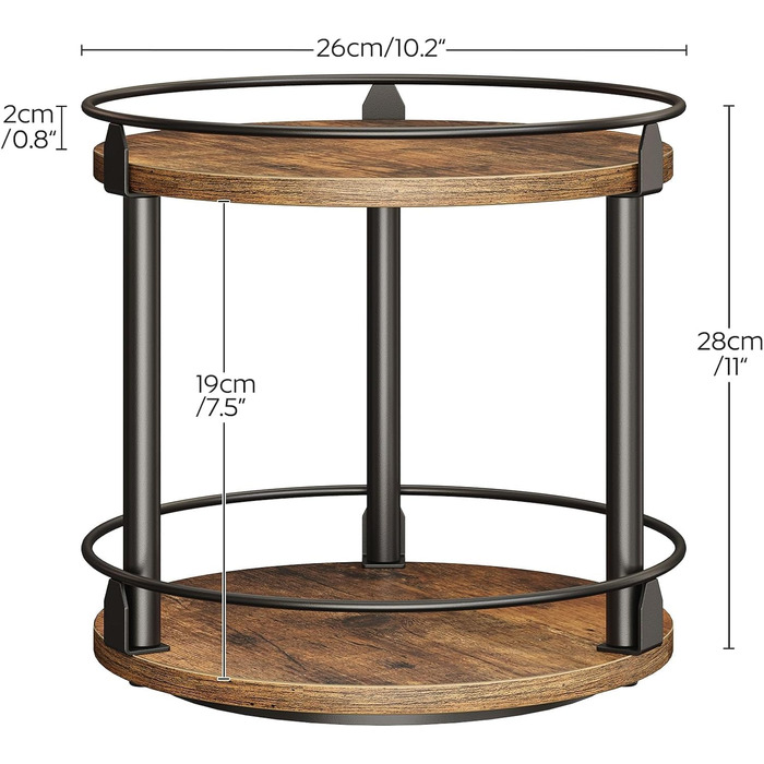 Підставка для спецій, 2-рівневий обертовий органайзер, комплект з 2 шт. , кругла обертова підставка для зберігання, компактний тримач для спецій з поворотним столом, для кухонної стільниці, обіднього столу, вінтажний коричневий та чорний XSR22L2BR 26 x 26