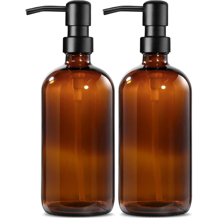 Дозатор для мила скляний, дозатор для мила 500 мл коричневого кольору з насосом з нержавіючої сталі, набір твердих дозаторів для м