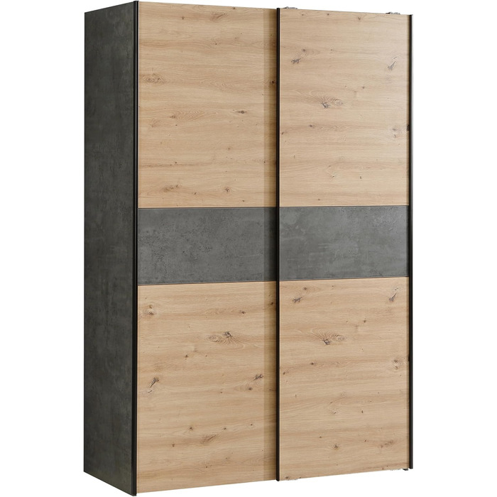 Класична шафа Forte OZZULA 120, шафа з двома розсувними дверима, інженерна деревина, декор дуба Artisan з акцентами під бетон, ширина 120 см, висота 190,5 см, глибина 61,2 см