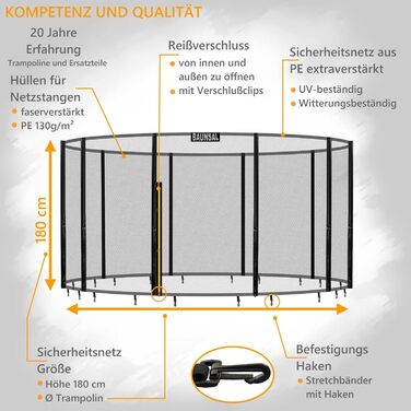 Баунсальська захисна сітка для батуту Ø 183 185 244 250 275 277 300 305 335 337 366 370 396 400 427 430 457 460 487 490 (JS) Змінна сітка Tampoline Net для батуту Outdoor (Net JS Ø 457 см 10 Poles H 180 см)