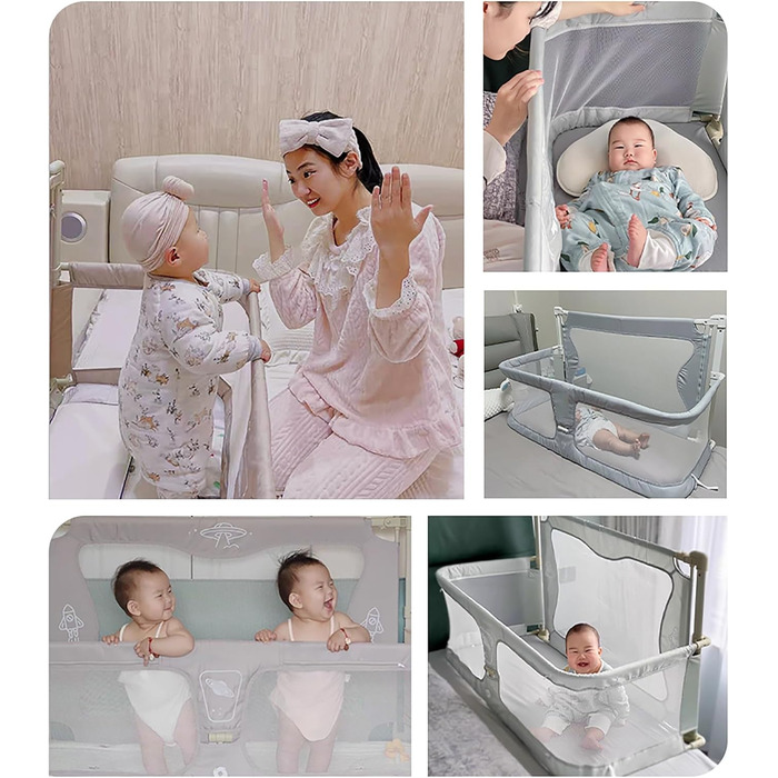 Дитяче ліжечко 3-в-1, 120x50 см, дитяча колиска, дитяче ліжко, дитяче дорожнє ліжечко, колиска, дитяче ліжечко-приліжко, пружинне ліжко Baby Box, з москітною сіткою, яку можна розмістити на ліжку (колір кремовий 120x50 см сірий)