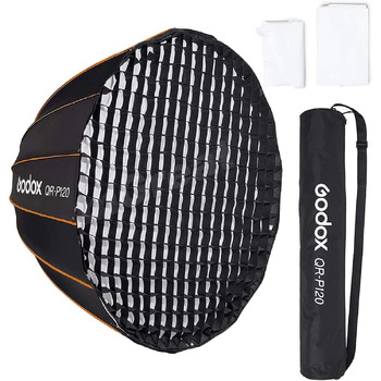 Параболічний софтбокс GODOX QR-P120 47,1 дюйма/120 см з решіткою радіатора Bowens, параболічний софтбокс з швидкознімним механізмом з переднім і внутрішнім дифузором SL-60W AD600BM VL150 UL150 SL150II Amaran 100X