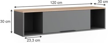Настінна полиця Vicco Betti, антрацит/сонома, 120 x 30 см, для настінного кріплення, підходить для вітальні або офісу