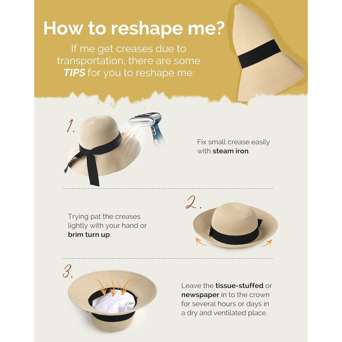Жіночий сонцезахисний капелюх, пляжний капелюх із захистом від ультрафіолету, складний літній капелюх, солом&39яний капелюх UPF 50 з широкими полями, колір бежевий бежева стрічка