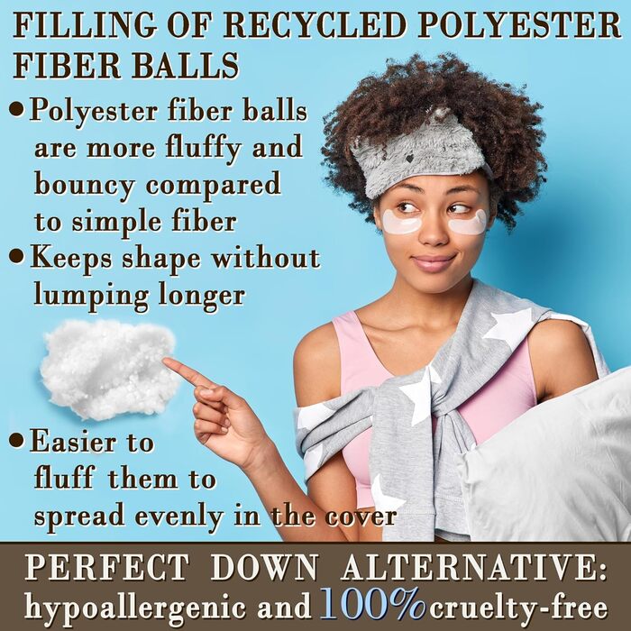 Бавовняні подушки FAM&39Home 65x65, 2 шт., дихаючі подушки, що можна прати, 65x65, подушки з порожнистого волокна з поліестеру, наповнювач для подушок, підходить для алергіків