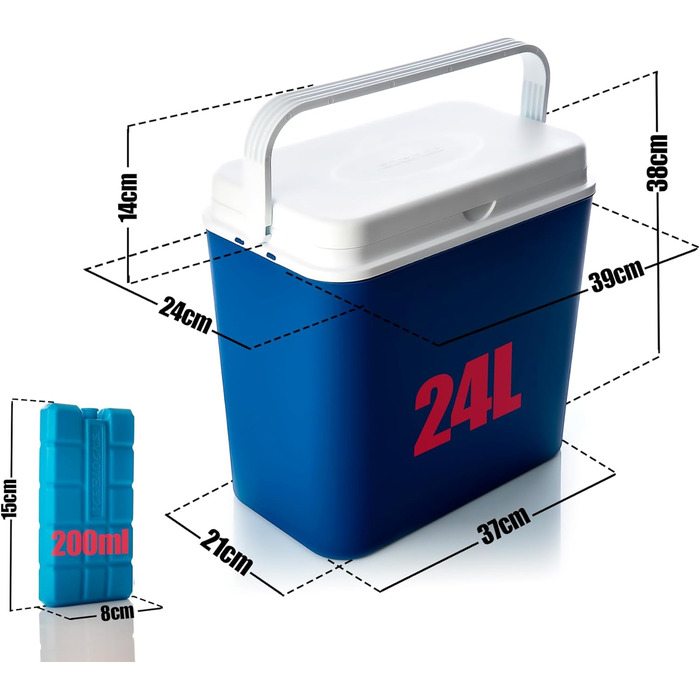 Термобокс BigDean 24 літри, синій/білий - Ізольований бокс з охолодженням до 14 годин - Сумка-холодильник для подорожей - Термобокс для кемпінгу, пікніків та саду - Зроблено в Європі 24 літри, включаючи 6 пакетів з льодом