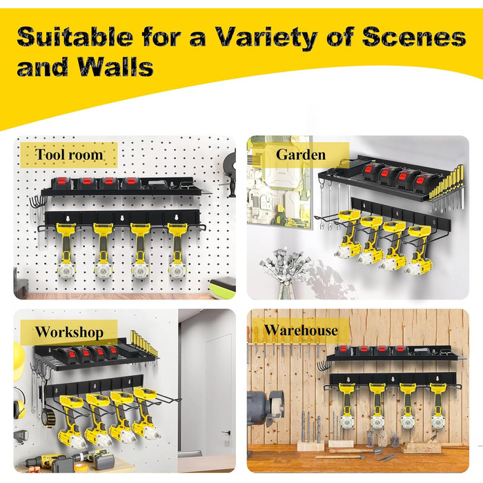 Зберігання інструментів Настінне кріплення, пилок Органайзер для електроінструменту Акумуляторний ударний дриль-шуруповерт, надміцний електродриль Настінний тримач інструменту Стійка для інструментів Гаражний органайзер для електроінструментів