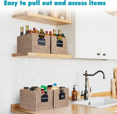 Набір із 3 прямокутних кошиків для зберігання з морської трави, 26,5 x 24 x 19 см / Складаний плетений кошик, полиця, коробка для зберігання, плетений кошик з натуральної верби, органайзер для ванної кімнати, вітальні, 24 см x 26,5 см x 19 см, морська тра