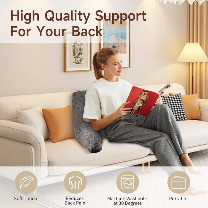 Подушка для читання, спинна подушка для ліжка та дивана з підлокітниками, поперекова опорна подушка з піни з ефектом пам&39яті з підлокітником, ідеально підходить для читання, перегляду телевізора, відпочинку або як опора для спини (сіра)